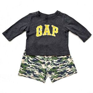 ⭐️ 5 for $25 GAP Gray Long Sleeve Shirt with Camouflage Shorts Size 2-6 Months